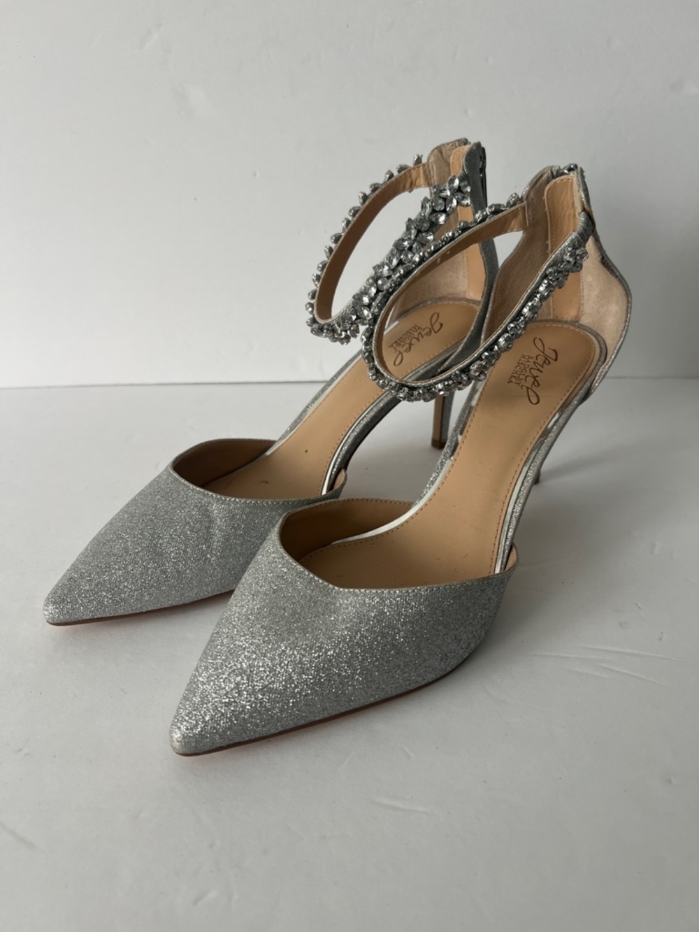 Jewel Badgley Mischka Robles Heels 11 Crystal Kitten Heel Wedding Prom Glam @